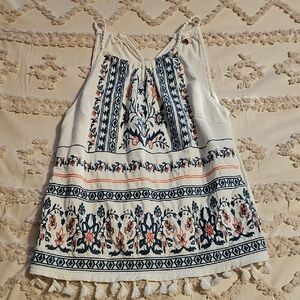 Skies Are Blue Floral Embroidered Tank Top - Cream and Blue